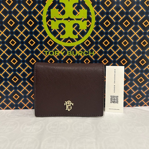 Tory Burch Buddy Mini Wallet TEMPRANILLO Gold Burgundy Wine Purple - Picture 1 of 11